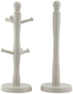 Beechwood Kitchen Wooden 6 Cup Mugtree + Paper Towel Roll Holder Stand-Rack Grey (Grey Towel & Mug Tree)