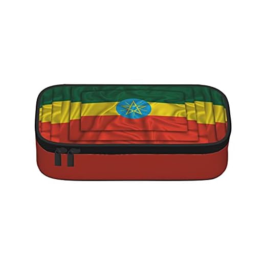 Gul röd grön stjärna Etiopien flagga pennfodral pennfodral organiserare stor förvaring dragkedja Oxford brevpapper hållare väska med spår 8,3 × 3,9 × 2