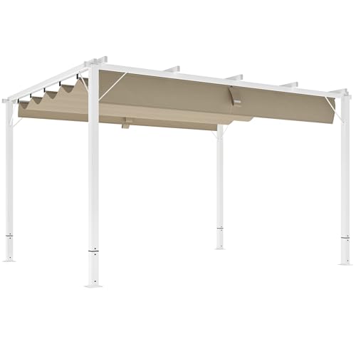 Outsunny Pergola Jardin extérieur en Aluminium 3 x 4 m pergola coulissante rétractable, tonnelle de Jardin, Polyester Haute densité 180g/m², abri Soleil UPF30+, pour...
