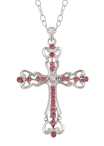 Image of Alilang Womens Black Silver Clear Crystal Rhinestones Celtic Holy Cross Pendant Necklace