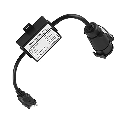 Joyzan Convertidor de Luz para Remolque, Adaptador de Remolque Premium, Conector de EE. UU. de 4 Pines a EUR 7 con Kit de Separación de Señal de Freno de Parada, Accesorio Redondo
