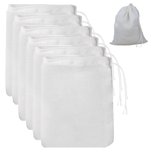 6 Pieces Cotton Muslin Drawstring Bags 35 * 30cm Food Filter Bag Reusable Drawstring Muslin Bags for Store Spices Crafts Soap or Slag Filtration Nut Milk Fruit Juice Coffee