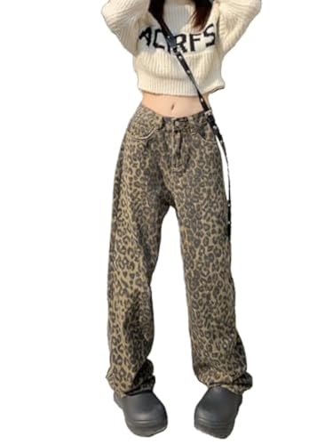 Unisex Y2k Baggy Jeans Leopard Print Jeans for Women Men Aesthetic Pants Vintage Oversize Denim Pants Cargo Pants