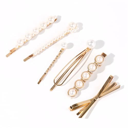 Pinzas para el cabello con perlas TEBIEKOY 6 pzas miniatura 1