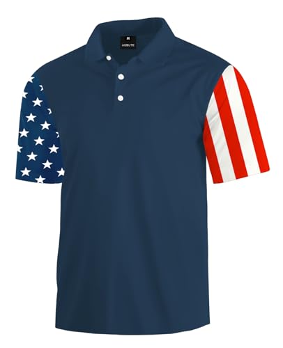 Polo Patriótico para Hombre AOBUTE 4 de Julio Camisa de Golf con Bandera Americana