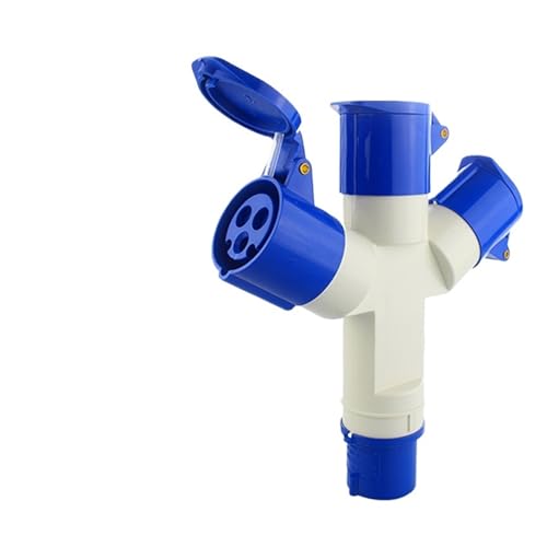 Enchufe industrial triple de 32A y 3 polos para evitar cortes eléctricos por humedad y agua.