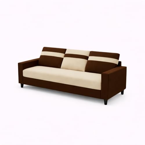 Image of CRAFTORA Heaven Dual Tone Plush Velvet 3 Seater + 2 Seater Sofa Set with 2 Ottoman | Silken Velvet Suede Upholstery | Designer Sofa for Living Room & Office Spaces (Dark Brown & Cream)