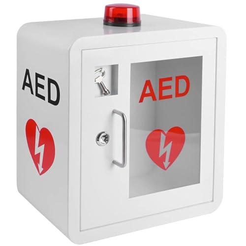 KVTUYC Armario de Pared para desfibrilador DEA, Armario de Almacenamiento de Acero con Esquema de Alarma y Llave, botiquín de Primeros Auxilios de Acero para el hogar, enfermería y Hospital.