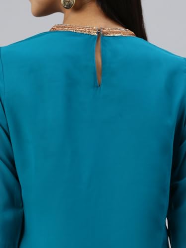 Image of Hritika Women's Faux Georgette Regular Kurta Set (HRKB0070RAMA L Blue