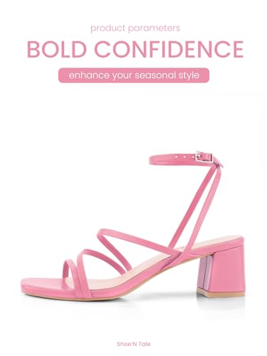 Image of Shoe'N Tale Strappy Heels for Women Low Chunky Block Heel Dress Shoes Square Open Toe Ankle Strap Heeled Sandals
