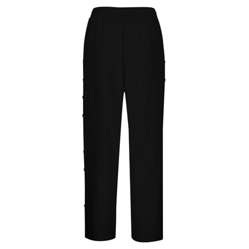 Casual Pants for Women Side Button Stripe Summer Trendy Pants Baggy Elastic Waisted Straight Leg Comfort Trousers with Pocket4