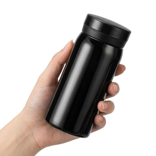 Mini Termo de Café de Acero Inoxidable 200ml, Botella de Agua Térmica de Bolsillo con Aislamiento al Vacío, Incluye Pegatinas 3D para Personalizar, Color Negro