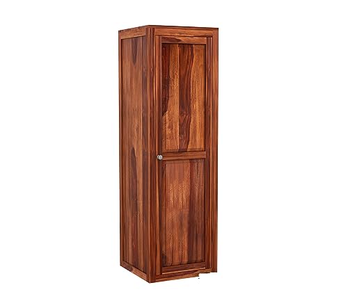 Image of Sheesham Wood Wooden Single Door Wardrobe Organizer for Clothes | - Solid Wood Almirah with 5 Shelves - Cupboard for Large Bedroom (Design 27)