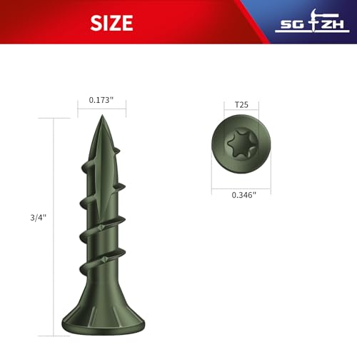 Image of #8 x 3 /4 inch Deck Screws (260Pcs) 1lb. Carbon Steel, Green, Flat Head, Rust Resistant epoxy Coated, with T25 Star Bit