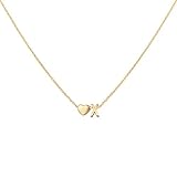 Glimmerst Initial Heart Necklace 18K Gold Plated Stainless Steel Tiny Heart Letter X Necklace Personalized Monogram Name Necklace for Women