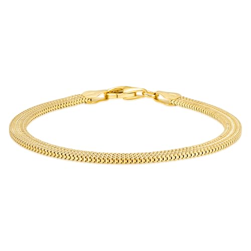 Orovi Bracelet Femme en Argent Sterling 925 Plaqué Or 18 Carats Maille Milanaise 19 cm Largeur 4.7 mm Fermoir Mousqueton Fabriqué en Italie Livré dans un...