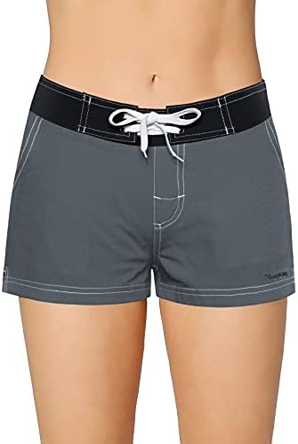 Meegsking Women Quick Dry Swimwear Trunks Sports Board Shorts with Soft Briefs Inner Lining Grey