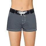 Meegsking Women Quick Dry Swimwear Trunks Sports Board Shorts with Soft Briefs Inner Lining Grey