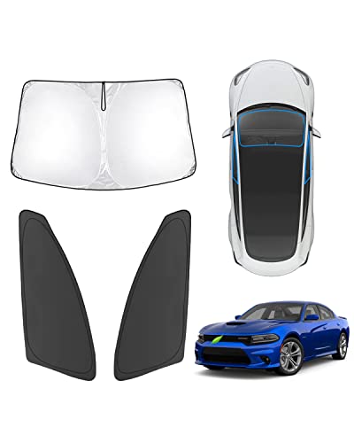 Karltys 3PCS Windshield Sun Shade for 2011-2024 Dodge Charger, Thickened Reflective Front and Side...