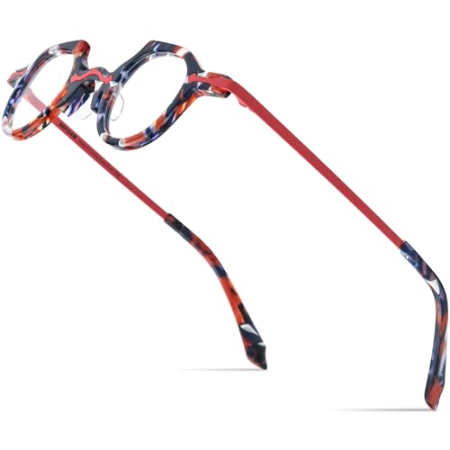 Image of HEPIDEM Acetate Glasses Frame Alloy Temple Men Small Retro Round Eyeglasses Women Optical Spectacles