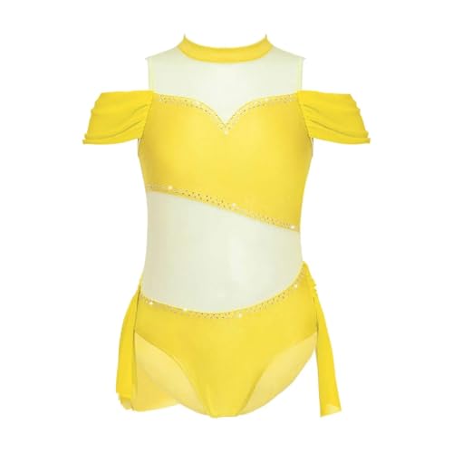 Traje de baile for niños, espalda hueca, brillantes diamantes de imitación, malla de gimnasia for niñas, mono de gimnasia de ballet, ropa de rendimiento Diseñados Para Danza, Ballet Y Gimnasia(Yellow,