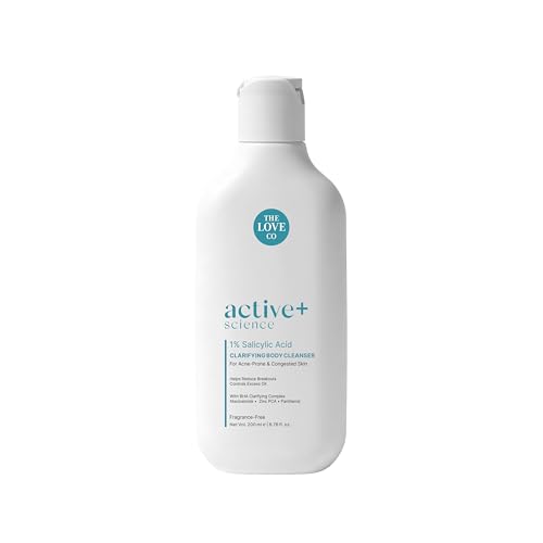 Image of THE LOVE CO. 1% Salicylic Acid Body Wash for Acne-Prone Skin, Clarifying Body Cleanser with Niacinamide, Zinc PCA & Panthenol, Fragrance-Free Shower Gel for Body Acne & Strawberry Skin, 200 ml
