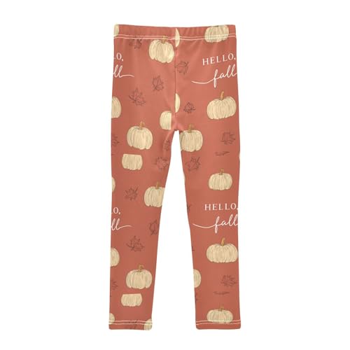 Beige Pumpkins Maple Leaves Girls Leggings Kids Yoga Pants Dance Active Tights 4T2