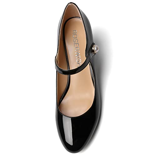 ROSERWISH Womens Wedding Round Toe Ankle Strap Patent Fashion Block Mid Heel Pumps Shoes 2.5 Inch3