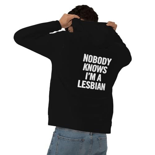 Nobody Knows I'M A Lesbian Hoodies With Pockets Hooded Sweatshirts Casual Drawstring Hoody Pullover For Mens4