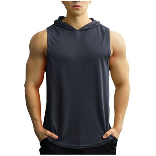 RLEHJN Sleeveless Hoodies for Men Gym Vests with Hood Summer Hooded Tank Tops Activewear Workout Fitness Sleeveless Tops Running Athletic Sports Tshirts Hoody Casual Tops Pullover Sportswear