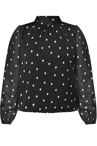 Image of M&Co Petite Black Spot Print Tie Neck Chiffon Blouse - Women's