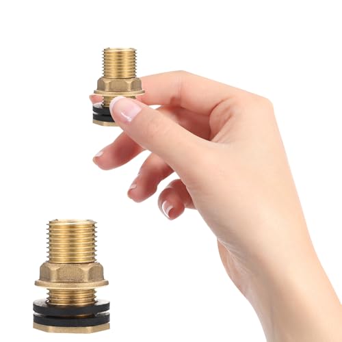 Yardenfun Conector de Tanque de Agua de Latón 4 Cm Rosca Macho 3/8 y Hembra 1/2 Pulgada, Accesorio de Mamparo 2 Juntas para Sistemas de Riego y Almacenamiento Exterior
