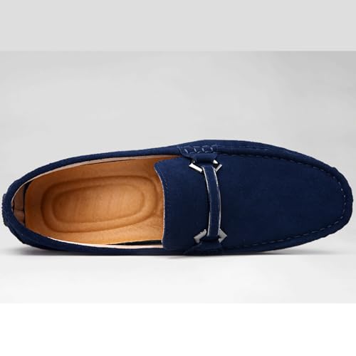 Mens Driving Penny Loafers Suede Moccasins with Metal Buckle Elegant Slip On Casual Boat Shoes2