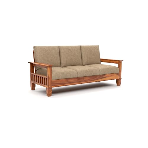 Image of Solid Sheesham Wood 5 Seater Sofa Set for Living Room | (3+1+1) Stylish & Durable Five Person Wooden Sofa | Elegant 5 Seater Sofa for Home & Office Furniture (Joren Honey, 5 Seater)