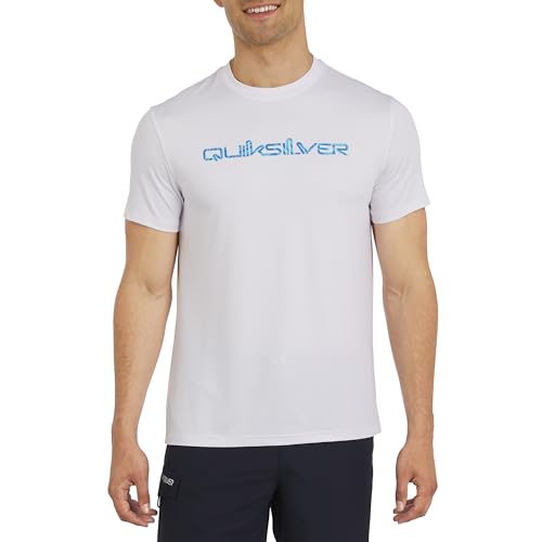 Quiksilver Men's Swimwear Regular Fit UPF 50 Short Sleeve Sun Tee Rash Guard Shirt, White, Large