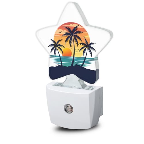 Image of Tropical Sunset Tree Night Light Plug-in Dusk to Dawn Smart Sensor White Led Nightlight for Bedroom Bathroom Kitchen Hallway Stairs Energy Efficient Decor Desk Lamp