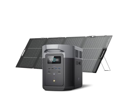 EcoFlow �|�[�^�u���d�� DELTA 2 Max 2048Wh+220W���ʌy�� �\�[���[�p�l�� ��e�� �G�R�t���[ �����_�S���`�E���g�p 10�N������ 2000W��i�o�� (�u�ԍő�2400W) 100�������t���[�d 15�o�̓|�[�g���� EPS����