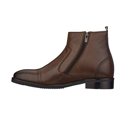 Image of CALTO Men's Invisible Height Increasing Elevator Shoes - Dark Brown Premium Leather Lightweight Zipper Boots - 2.8 Inches Taller - S28002 - Size 12 D(M) US