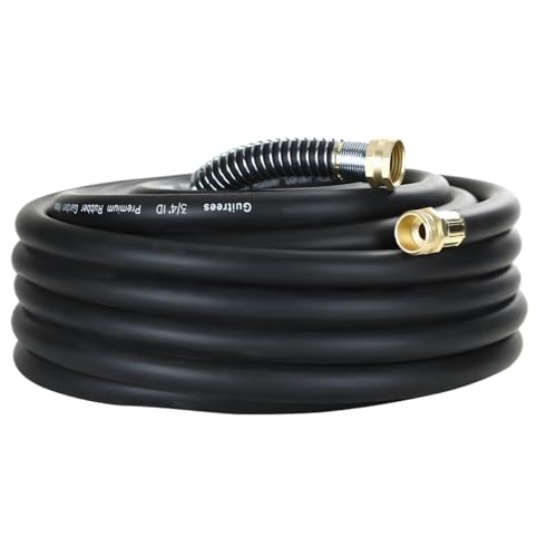 Guitrees 25FT 3/4 Heavy Duty Rubber Garden Hose - 300psi Working 1000psi Burst - Hot/Cold Water - Five-Layered Braiding for Durability - Versatile for Gardening Agriculture Construction(Black)