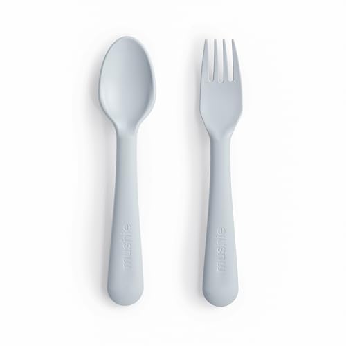 Image of mushie Flatware Fork and Spoon Set for Kids | Made in Denmark (Cloud)