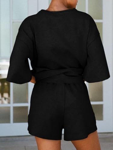 Image of Tankaneo Womens Pajama Sets 3 /4 Sleeve Oversized Tops & Loose Fit Shorts Lounge Set with Pockets Loungewear