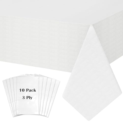 SWGIEEI White Paper Tablecloths for Rectangle Tables 10 Pack 54108 Disposable Table Cloth for 3-9 Ft Tables Paper & Plastic Party Table Cover for Birthday Outdoor Wedding Banquet