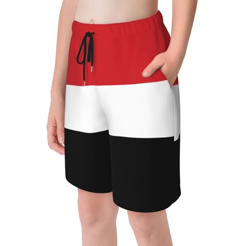 Yemeni Flag Youth Beach Pants, Soft and Breathable, with Drawstring Waist, Suitable for Sports and Leisure.4