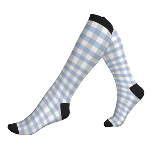 Ciplokmnj Plaid In Blue And Gray Men'S And Women'S Compression Socks - Comfortable All Day, Providing Breathable Calf Support For Running And Traveling