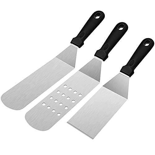 Thimmamma Spatules Professionnelles en Acier Inoxydable pour Barbecue, spatules pour plancha, ustensiles de Cuisine individuels, 3 spatules pour Barbecue, Barbecue en Plein air, Teppanyaki, Camping