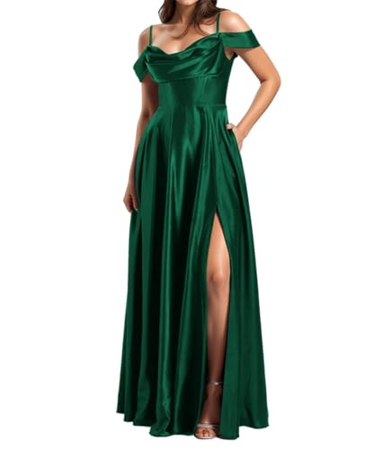 Robe de demoiselle d'honneur maxi robe de soirée longue satin à fente ZMAH364