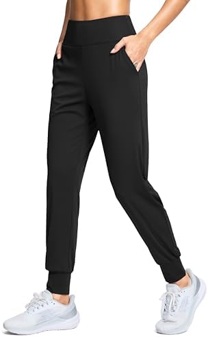 SANTINY Women's Joggers Pants with Pockets Lightweight High Waisted Athletic Gym Workout Pants for Women Yoga Travel (Black_L)