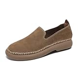 Mocasines retro de punta redonda para hombre, cómodos, suaves, mocasines para conducir, zapatos planos de piel auténtica, zapatos planos para caminar en barco para hombre, Khaki, 39 1/3 EU