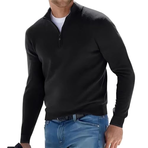 Men's Long Sleeve Solid Color Half Zipper V Neck Knitted Pullovers Oversized Breathable Sweaters4