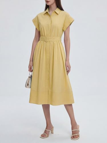 Image of EZAPINE Womens Summer Shirt Dress Casual Button Down Long Dress with Belt